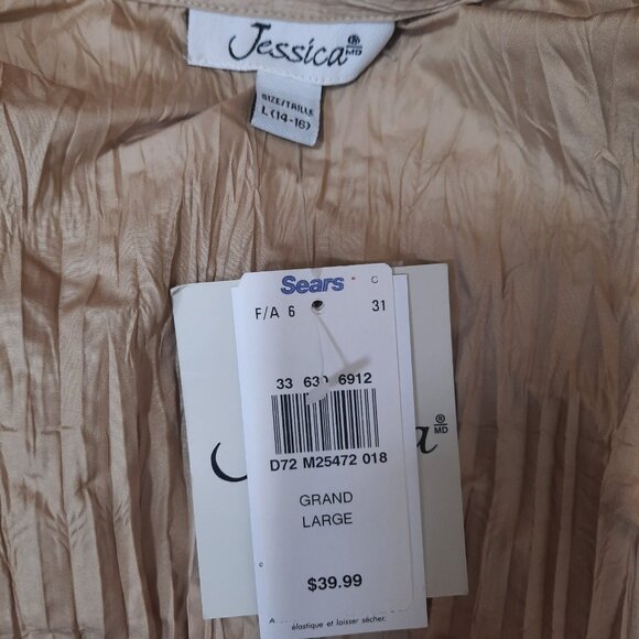 Vintage 90s Y2K Crinkle Blouse Deadstock With Tag Size L Beige Gold Wide Collar - Picture 4 of 6